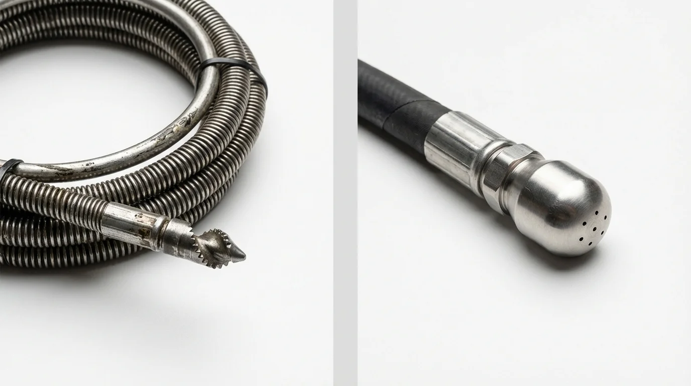 Drain snake cable and hydro jetting nozzle used for drain cleaning in Hayden, AL