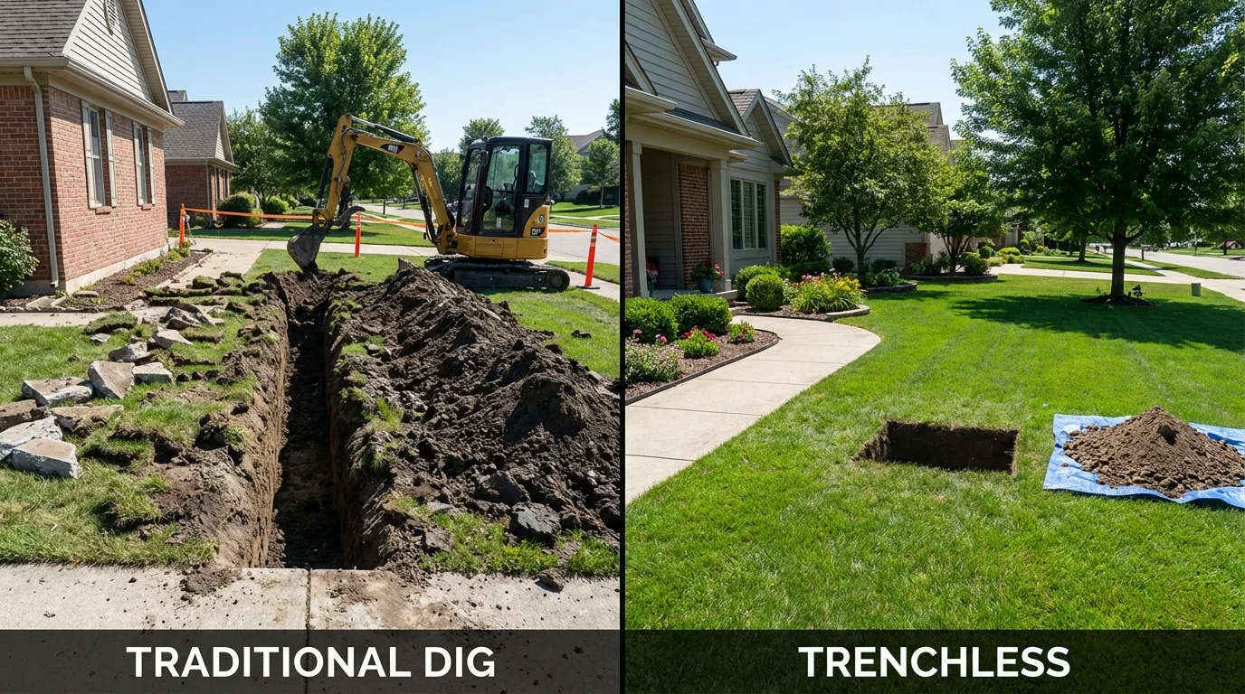 Trenchless sewer repair with minimal yard damage versus traditional excavation in Hayden, AL